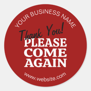 Red Vintage Inspired "Thank You Come Again!" Classic Round Sticker