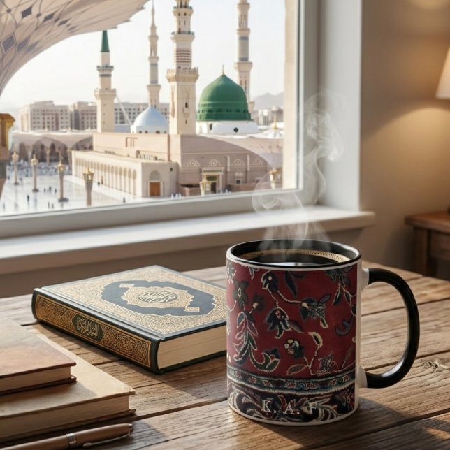Red Vintage Madinah Mosque Islamic Carpet Pattern Mug (Creator Uploaded)