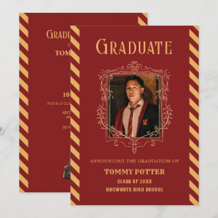 Red vintage magic photo graduation  invitation