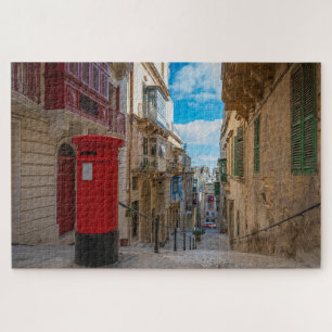 Red vintage mail box in Malta Jigsaw Puzzle