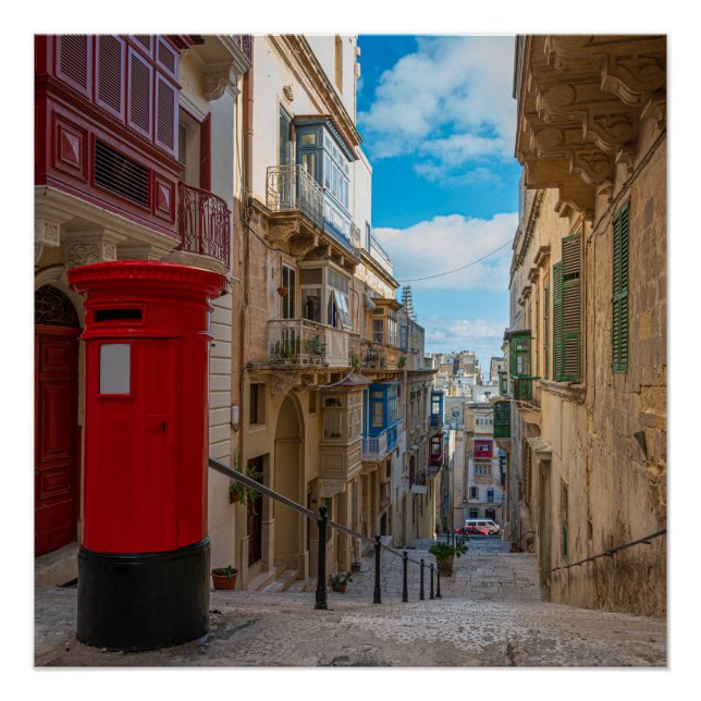 Red vintage mail box in Malta Poster (Front)