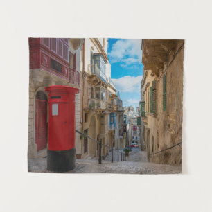 Red vintage mail box in Malta Tapestry