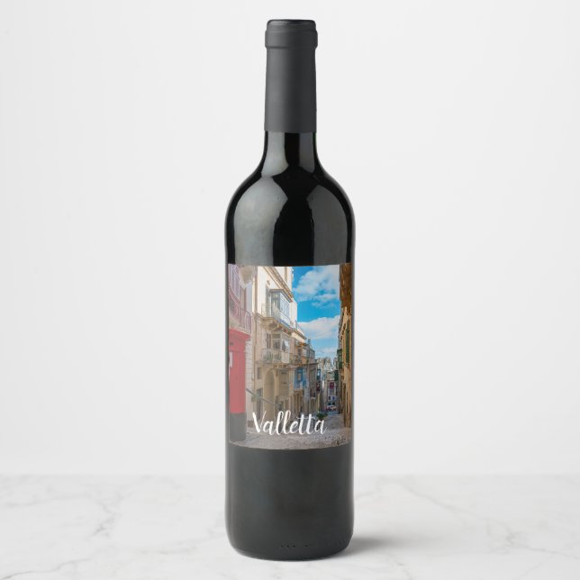 Red vintage mail box in Malta Wine Label (Front)