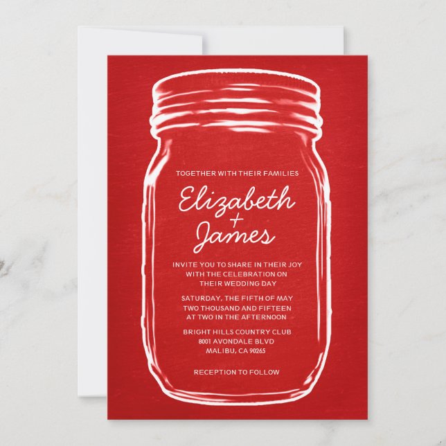 Red Vintage Mason Jar Wedding Invitations (Front)