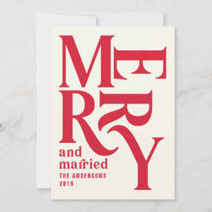 Red vintage merry and married chritsmas wedding announcement