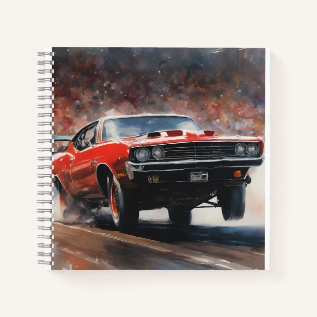 Red Vintage Muscle Car Notebook (Front)