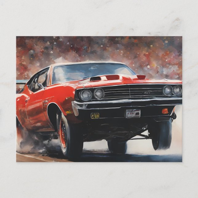 Red Vintage Muscle Car Postcard (Front)