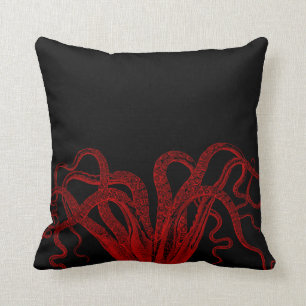 Red Vintage Octopus Tentacles Illustration Cushion