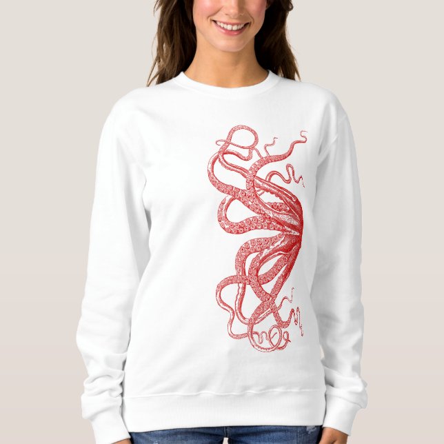 Red Vintage Octopus Tentacles Illustration Sweatshirt (Front)