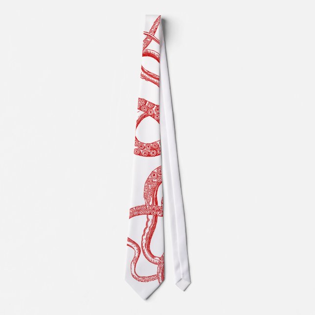 Red Vintage Octopus Tentacles Illustration Tie (Front)