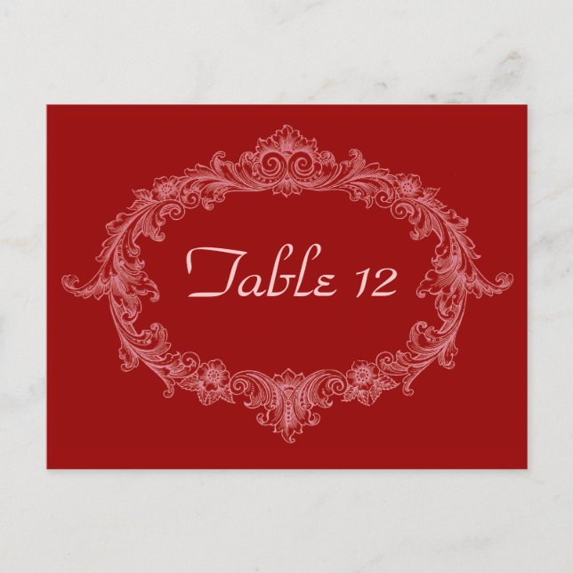 Red Vintage Oval Wedding Reception Table Number Postcard (Front)