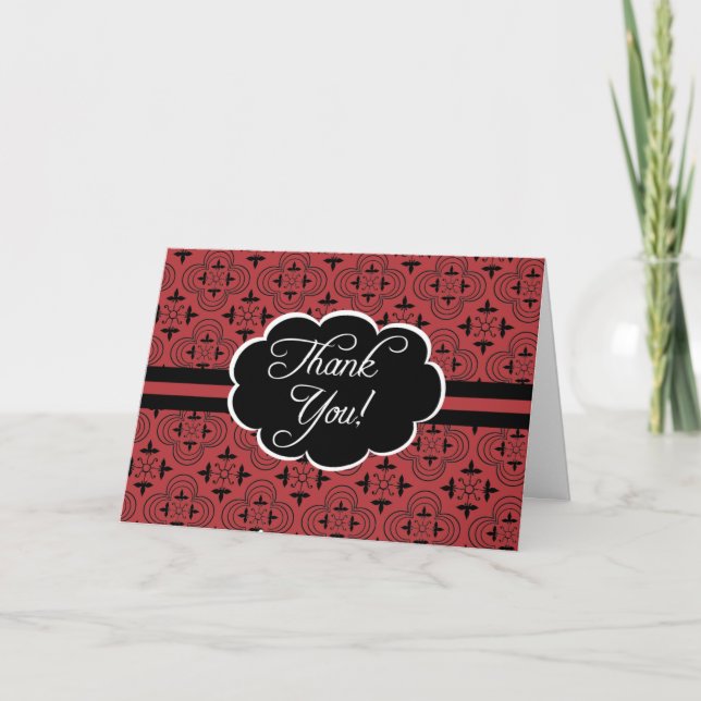 Red Vintage Pattern Thank You Card (Front)
