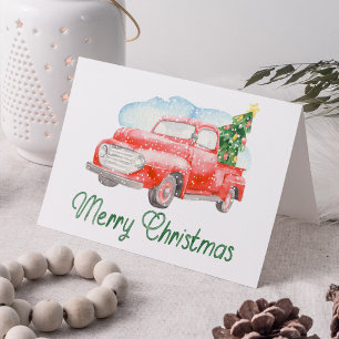 Red Vintage Pickup Truck Christmas Non-Photo Holiday Card