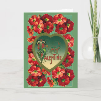 Red Vintage Poppies Valentine Card