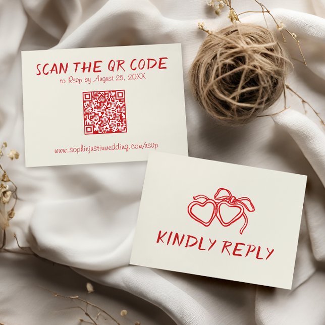 Red Vintage QR Code Wedding RSVP Card (Creator Uploaded)