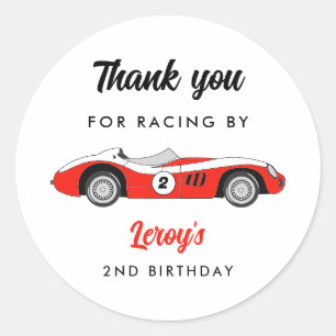 Red Vintage Race Car Boy 2nd Birthday Classic Round Sticker