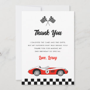 Red Vintage Race Car Boy 2nd Birthday Party Thank You Card