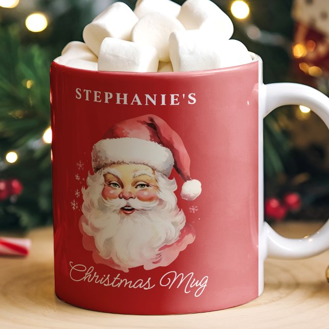 Red Vintage Retro Santa Claus Christmas Coffee Mug (Creator Uploaded)