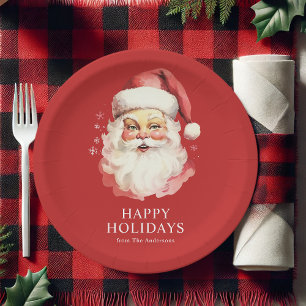 Red Vintage Retro Santa Claus Christmas Paper Plate