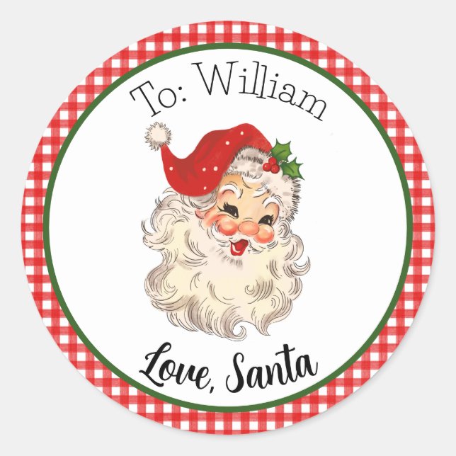Red Vintage Retro Santa Gift Tag (Front)