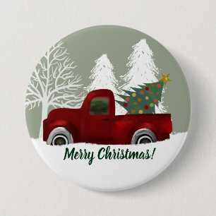 Red vintage Retro Truck and Christmas Tree 7.5 Cm Round Badge