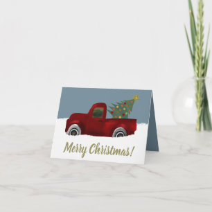 Red vintage Retro Truck Christmas Tree Holiday Card