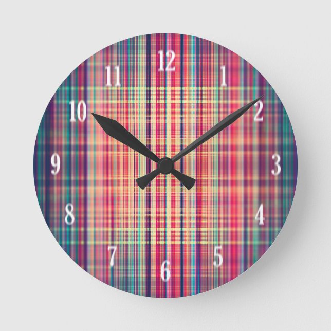 Red vintage rough stripes pattern round clock (Front)