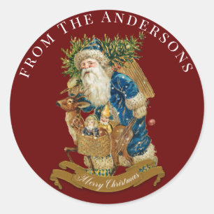 Red Vintage Santa Claus Rustic Christmas Custom Classic Round Sticker