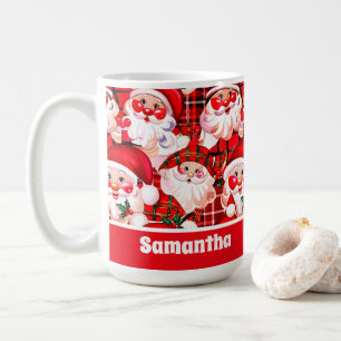 Red Vintage Santa Claus Tartan Plaid Christmas Coffee Mug