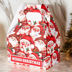 Red Vintage Santa Claus Tartan Plaid Christmas Favour Box