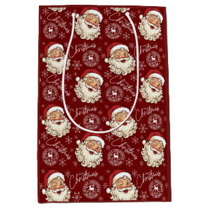 Red Vintage Santa North Pole Post Christmas Medium Gift Bag