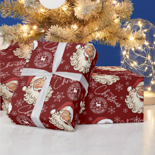 Red Vintage Santa North Pole Post Christmas Wrapping Paper