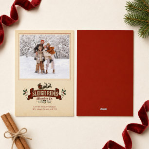 Red Vintage Santa Sleigh Rides Christmas Photo Holiday Card