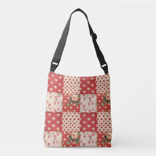 Red Vintage Shabby Chic Dots Hearts Florals Mix Crossbody Bag