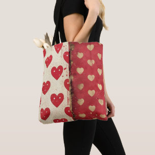 Red Vintage Shabby Chic Hearts Mix Tote Bag