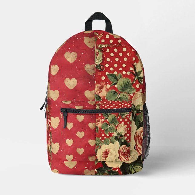 Red Vintage Shabby Chic  Printed Backpack (Front)