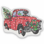 Red Vintage Snowy Christmas Truck with Black Labs<br><div class="desc">Hand-drawn style illustration of a Christmas sticker with black Labradors in a red vintage truck decorated with a christmas wreath packed with presents and a christmas tree driving through the snowy countryside.  Cute christmas sticker for black lab lovers! © EMR Designs.</div>