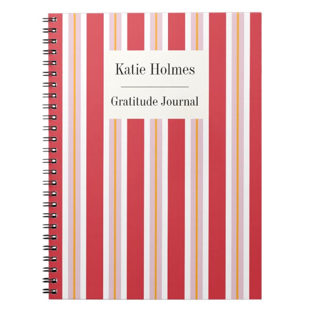 Red Vintage Stripes Customisable Notebook (Front)
