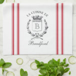 Red Vintage Style French Sack with Custom Name Tea Towel<br><div class="desc">Vintage French etched graphics and crimson red ticking tape stripes are the perfect addition to your French country kitchen decor on this waffle knit custom towel. Don't forget the finishing touch of personalisation with your monogram and family name.</div>