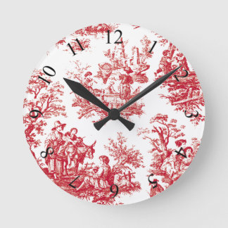 Red Vintage Toile Round Clock