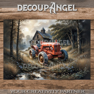 Red Vintage Tractor & Farmhouse Decoupage Tissue Paper