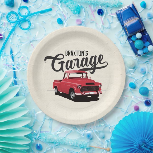 Red Vintage Truck Birthday Custom Paper Plates (Party)