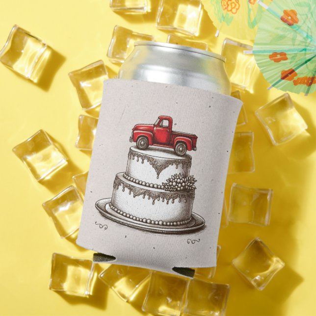 Red Vintage Truck Can Cooler (In Situ Summer)