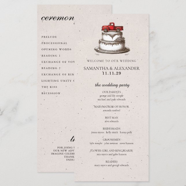 Red Vintage Truck Ceremony Program (Front/Back)