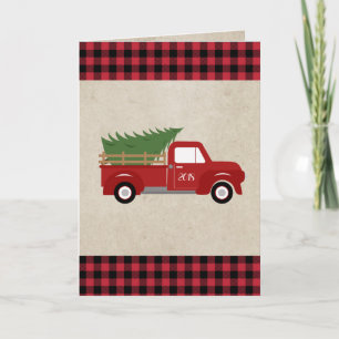 Red Vintage Truck Christmas Tree Custom Holiday Card