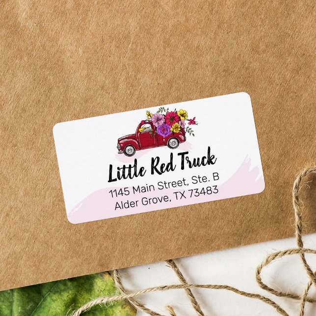 Red Vintage Truck & Flowers Cute Country Address Label (Creator Uploaded)