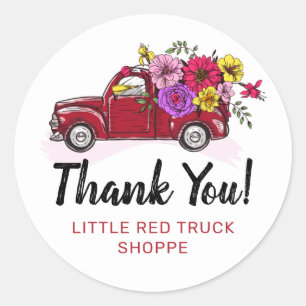 Red Vintage Truck & Flowers Cute Country Thank You Classic Round Sticker