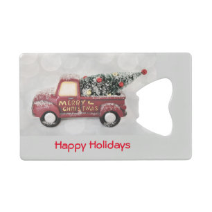 red vintage truck on a grey bokeh background