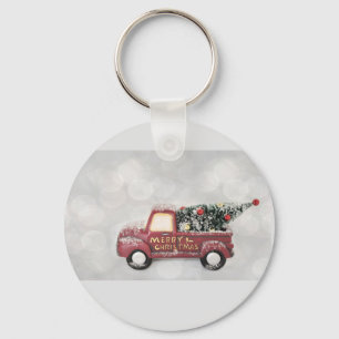 red vintage truck on a grey bokeh background key ring