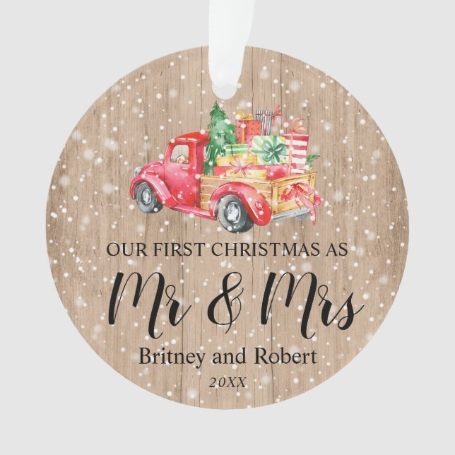 Red Vintage Truck | Our First Christmas Ornament (Front)